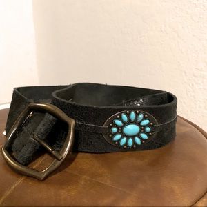 Italian Leather Turquoise vintage festival belt